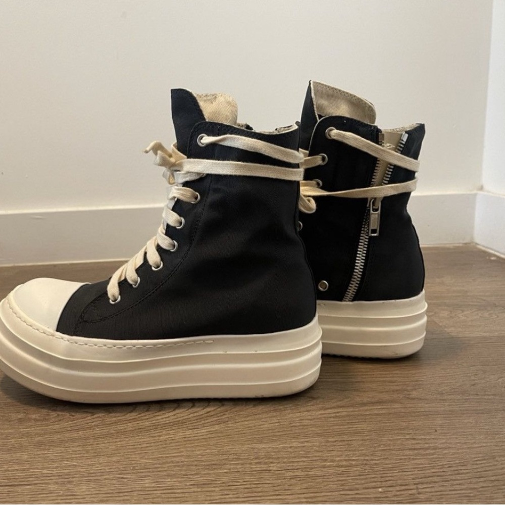 Rick Owens Black and White High-Top Sneakers with Platform Soles